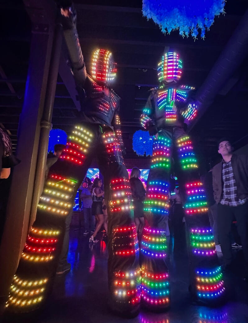 Giant Neon LED Robots Dancing at Los Angeles Birthday Party - Unique Event Entertainment for Parties