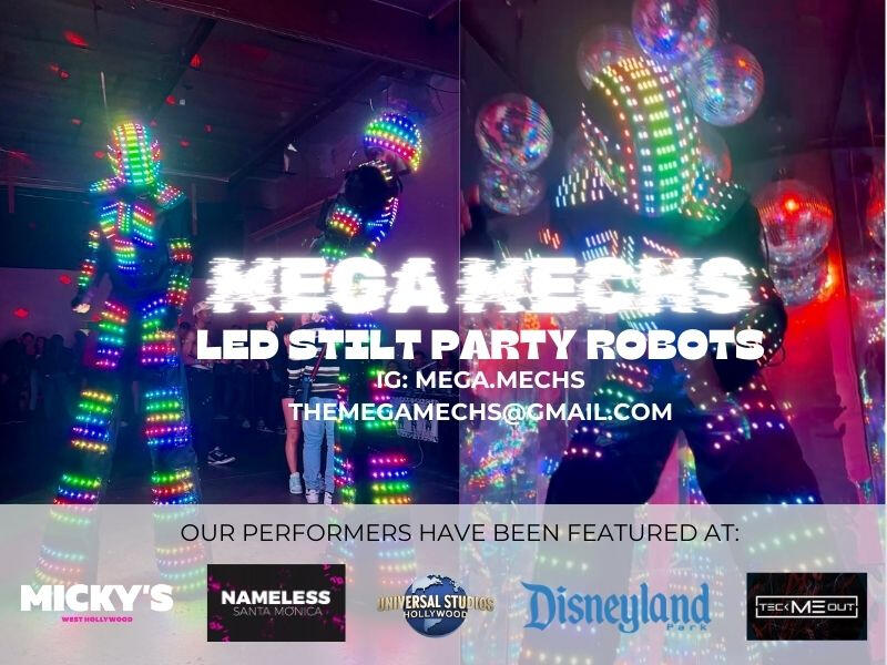 Giant Neon LED Party Robots Dancing at Los Angeles Birthday Party - Unique Event Entertainment for Parties